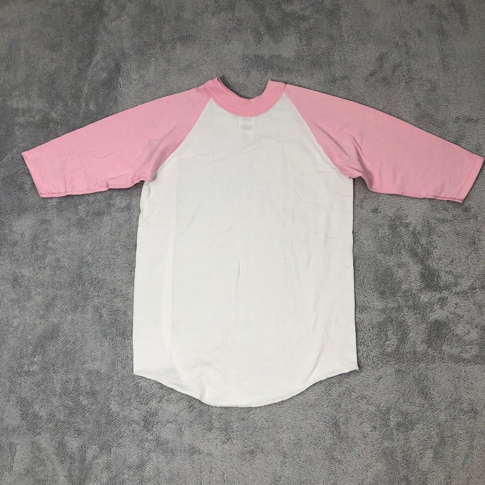 Soffe Baseball Shirt Girls Youth Small Pink White Raglan Tee Sporty 3/4 Sleeve